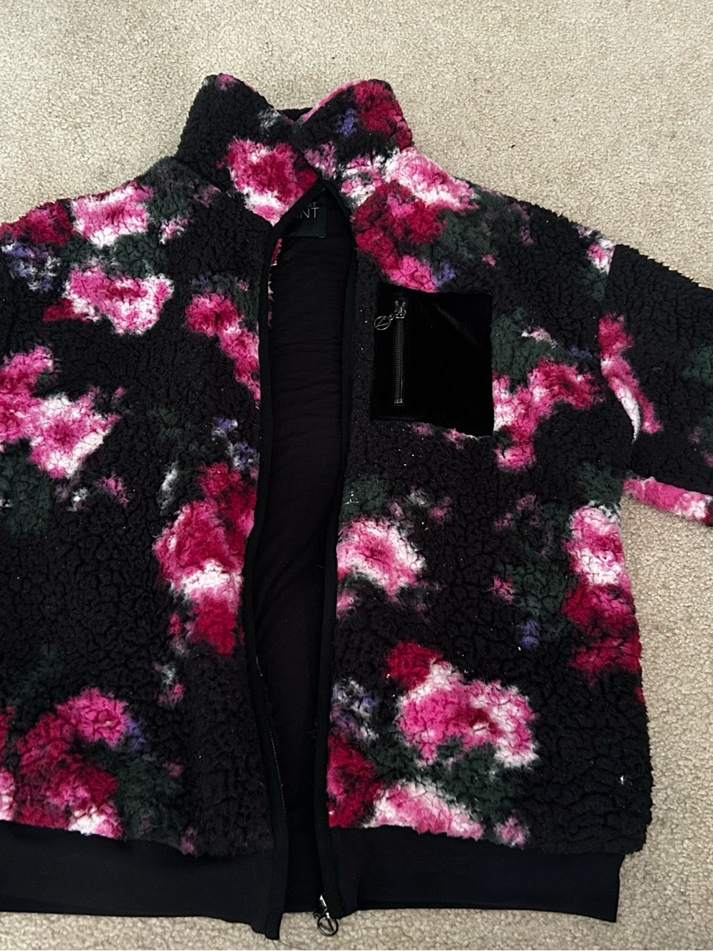 Victoria's Secret Black Teddy Jacket with Pink Floral Print - Picture 2 of 3